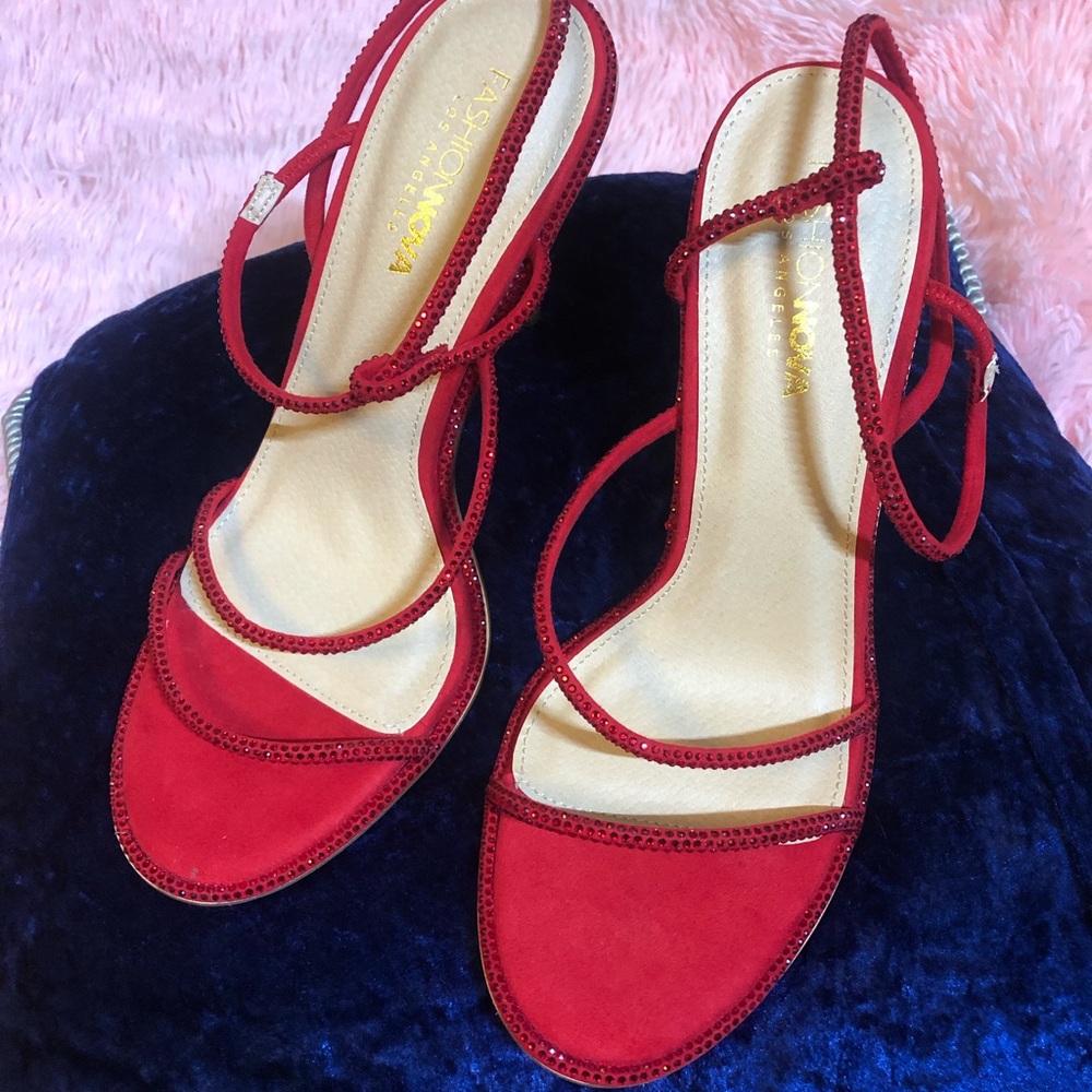 Fashion Nova HEELS Red Rhinestone Sz 10